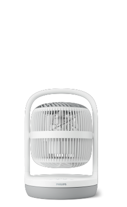 (si apre nella stessa finestra) Basso ventilatore da tavolo Philips serie 3000 con esterno bianco e base grigia.
